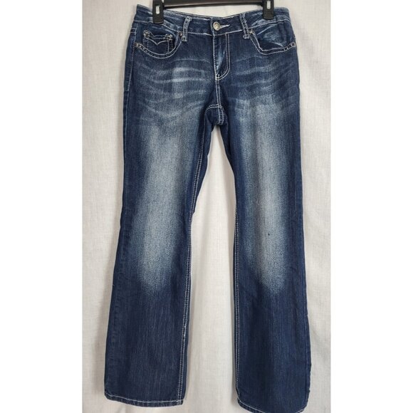 (2) Rockin Denim Jeans Womens (6) Bootcut Stretch Cowgirl Wing Embroidery Bling - Picture 11 of 15